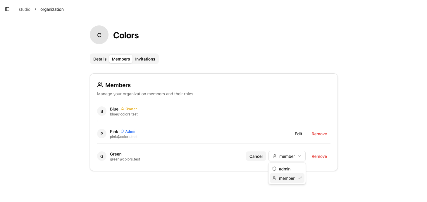 Role management: permissions UI screenshot