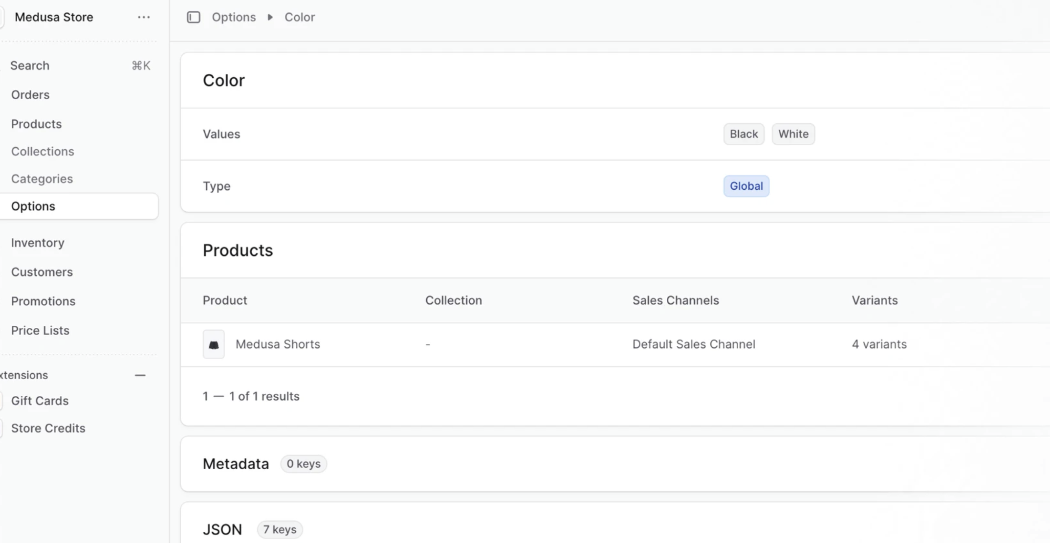 Product Options Product options dans l'admin Medusa