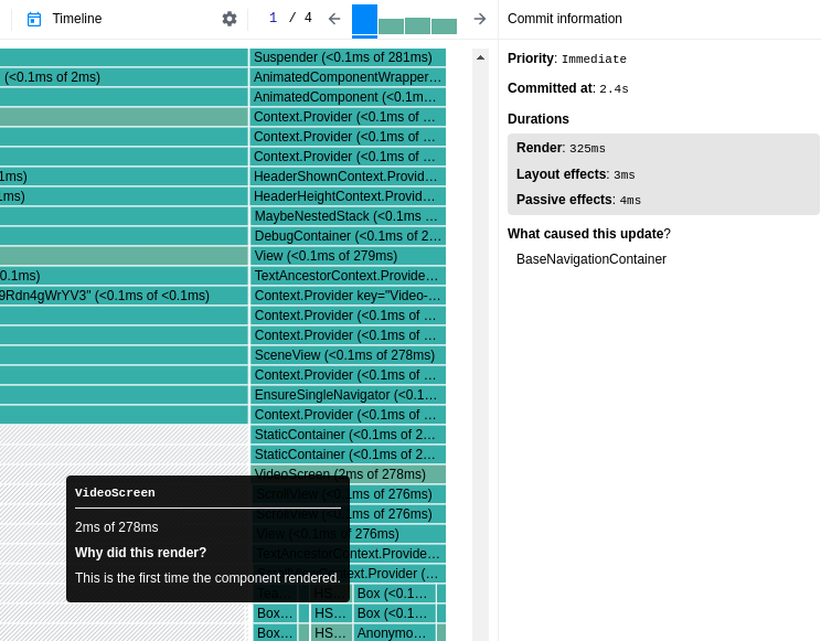 React Profiler screen time