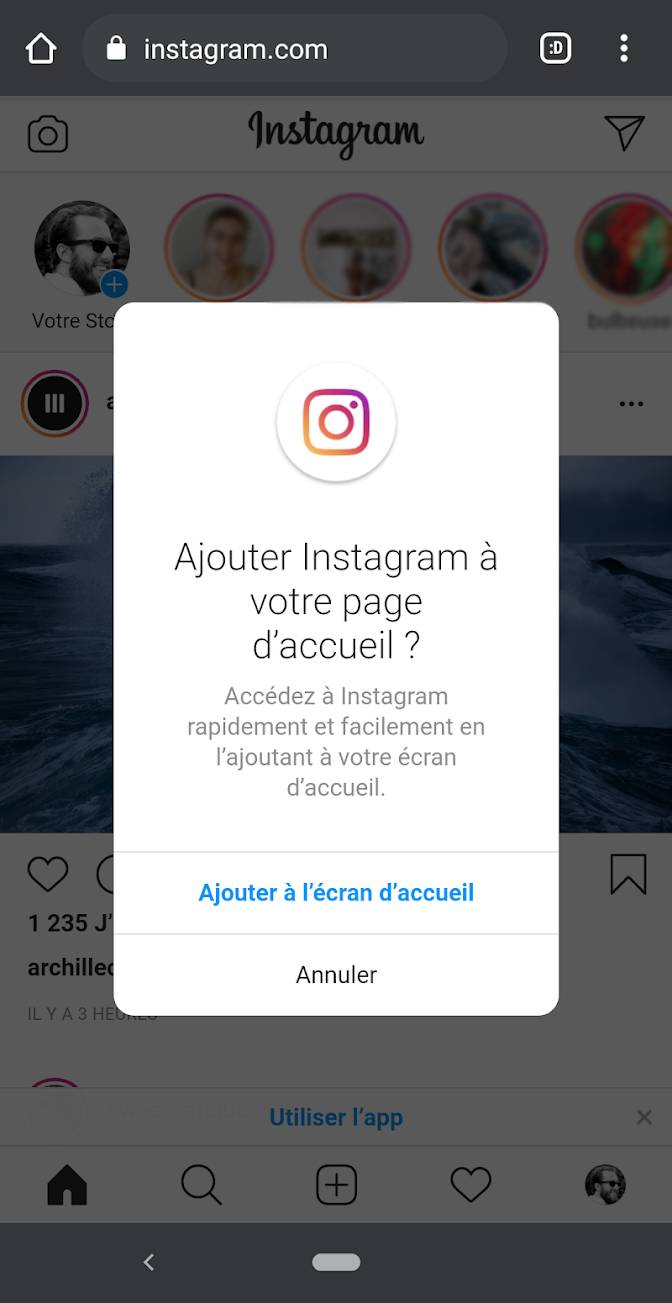 Instagram - Ajout à l'écran d'accueil